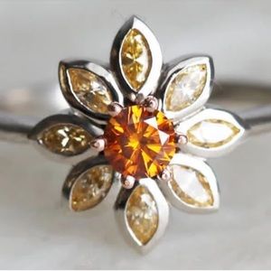 Amber and Yellow Stone Floral Ring